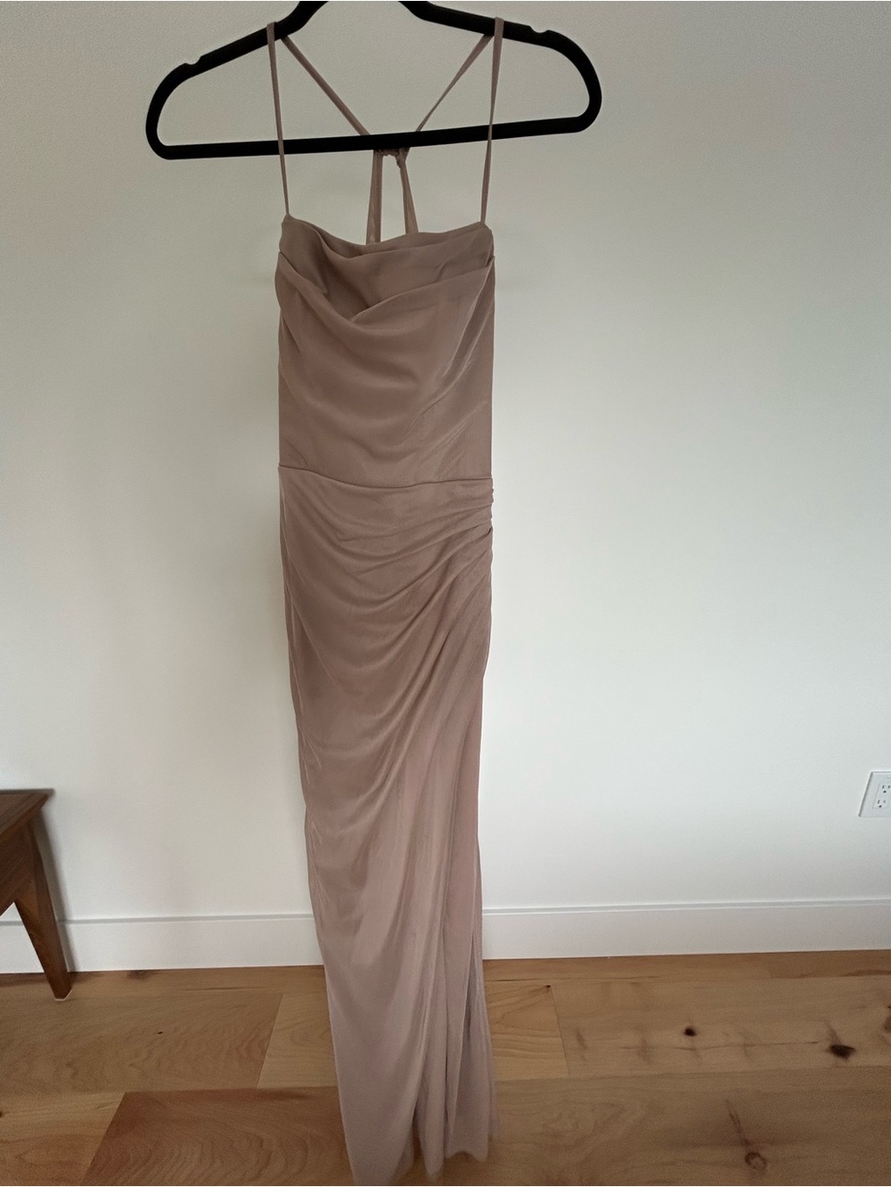 Azazie Taupe Cowl-Neck Maxi Dress